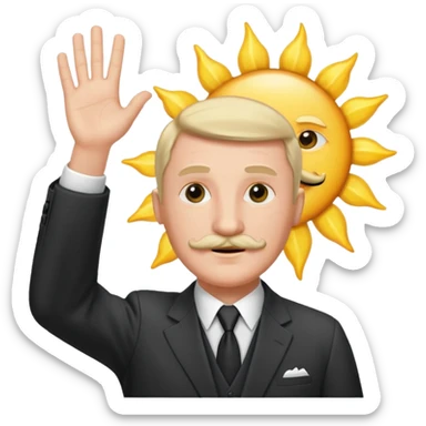 Adolf h , wearing suit and mustache small. Raising his hand to sun sticker