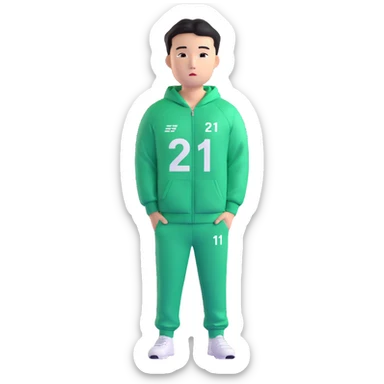 llustrate Cho Sang-woo (Player 218) in green tracksuit with the number 218 bold on the chest & sleeves. sticker