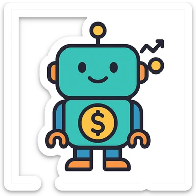 friendly and modern robot mascot for a finance app with subtle money or finance elements sticker
