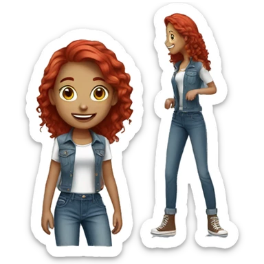 cheerful girls with denim style tall with red hair shorter with brown  sticker