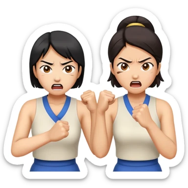 two asian women punching and attacking each other sticker