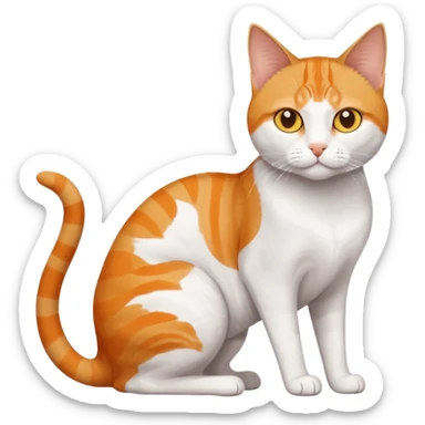 full body orange and white domestic shorthair slim cat with yellow/orange eyes and a white triangle pattern on his face playing sticker