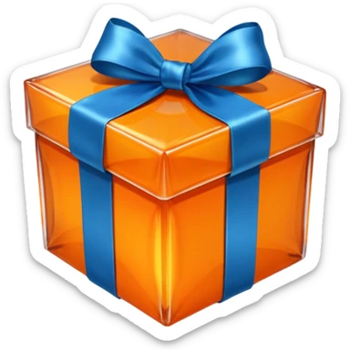 glass orange gift box with blue ribbon sticker