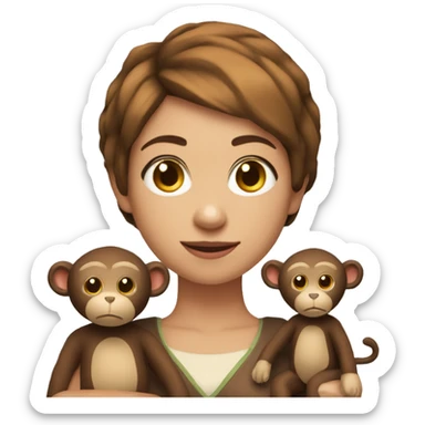 Can you do a young woman with short pixie style hair and a brown stuffed animals monkey sticker