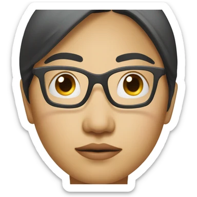 A asian woman with glasses who is seriously thinking about something. sticker