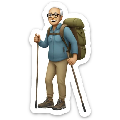 Man with seeing glasses hiking full body with hiking sticks sticker