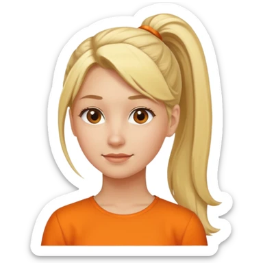 blond woman with pony tail and orange blouse sticker