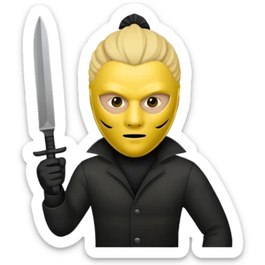 masked killer with a knife, simple shapes, minimal details, yellow face sticker