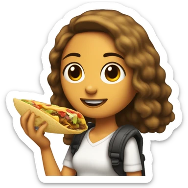 chica morena con cabello largo comiendo un taco sticker