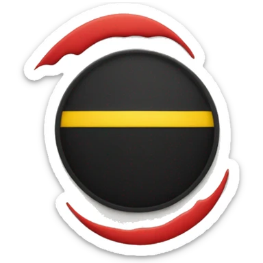 a wavy half black and red rectangle with a yellow circle in the middle sticker