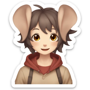 Cute, Anthro, Sona, Dark-Brown, Normal-type-Ground-type Tan-Rabbit-Fakémon with Dark-Red eyes, beige ears, beige belly, beige paws, beige feet, beige freckles, full body sticker
