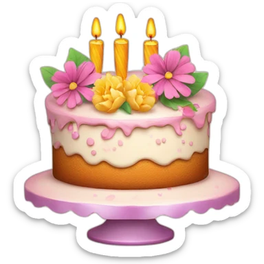 Happy birthday cake with Flowers and champagne sticker