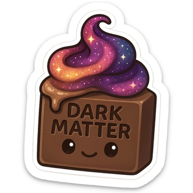 cartoonish chocolate square with 'Dark Matter' engraved, topped with nebula-like swirl of Nutella, shimmering with cosmic colors sticker