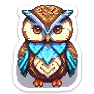 wise owl pixel art style sticker