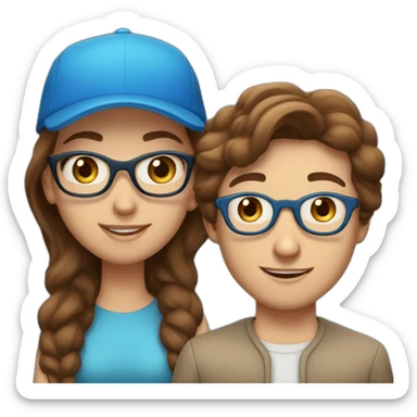 Women with Brown Hair an blue eyes in Love with a man with blue eyes, waring Glases and a cap. sticker