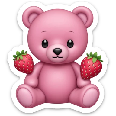 Pink teddy bear with strawberries pattern on it sticker