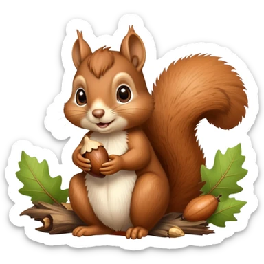 charming squirrel with cute eyes holding an acorn sticker