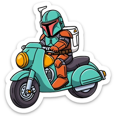 Mandalorian on a motorcycle sticker