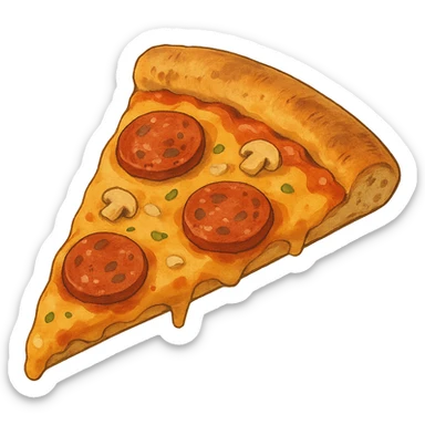 ghibli style illustration of a pizza slice sticker