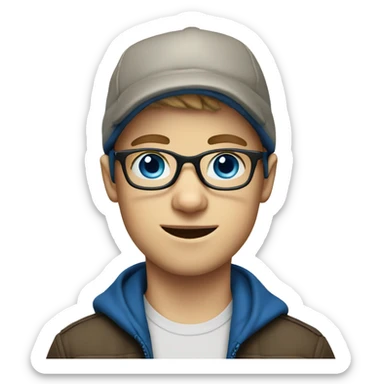 White Boy wit hat with blue eyes and glasses sticker