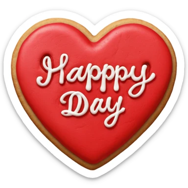 Heart-shaped cookie with red icing emoji, write 'happy valentine's day' on top of the red icing in white icing sticker