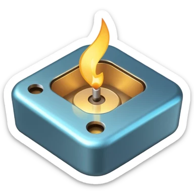 A small glowing spark inside a play button sticker