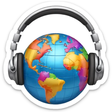 Globe with headphones on, giving to the music sticker