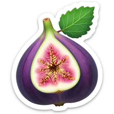 Please create a emoji of a single half of a fig with one small leaf sticker