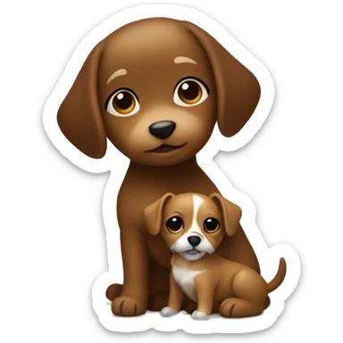 Little dog in gold brown being held by a brown haired girl sticker