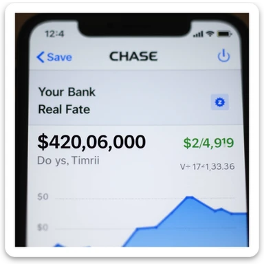 a iphone screen shot showing a chase bank balance of negative $420,069,000 sticker