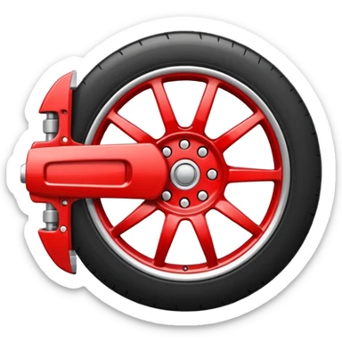Minimal emoji icon of a car wheel with red brake caliper sticker