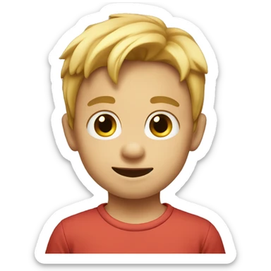 Emoji of a small boy, 3 years old, with light hair. He has a playful expression and is wearing a bright t-shirt. sticker