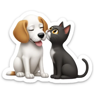 Dog kissing a cat sticker