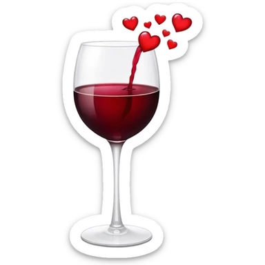 Red wine in glass with hearts sticker