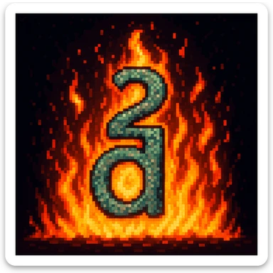 The number 2 with the letter D under it and fire, pixel art sticker