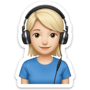 Female, shy, wearing headphone having mic, t-shirt 


 sticker
