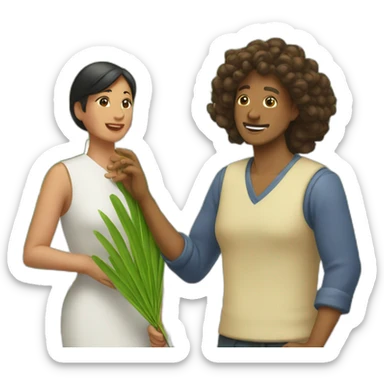 woman fanning a man above him with palm leaves sticker