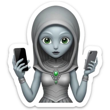 alien with persion crawl custome dress and smartphone sticker