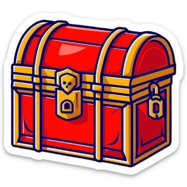 A bright red RPG treasure chest with a golden lock sticker