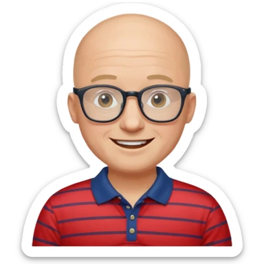 happy bald man with red striped polo wearing glasses sticker