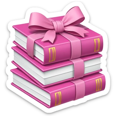 Pink Books stacked up and tied together by a white bow sticker
