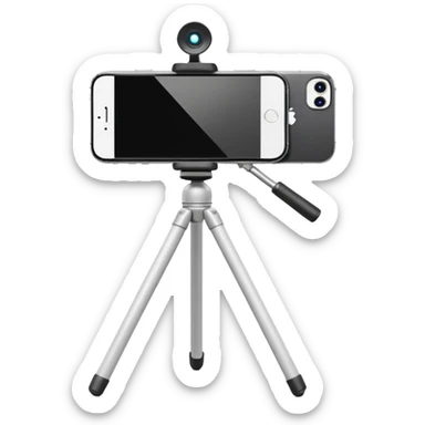 3D Apple-style emoji of a white tripod holding an iPhone 16 Pro,
rear view, visible camera lenses,
clean white background, smooth rounded design sticker