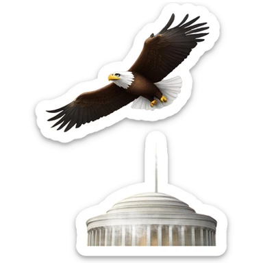 Eagle soaring over Washington monument  sticker