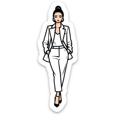 Glamorous European fashion model with perfect makeup, catwalk stance, trendy haute couture outfit sticker