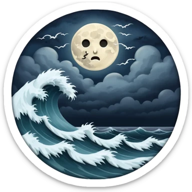 full moon over stormy sea sticker
