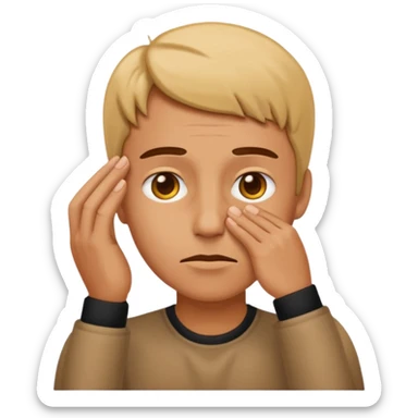he touched emoji with a furrowed brow and a hand on the forehead sticker