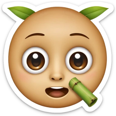 round emoji face with big eyes and bamboo piece held in mouth sticker