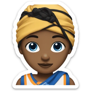 girl with black hair, bandana, and blue eyes, and jersey on sticker