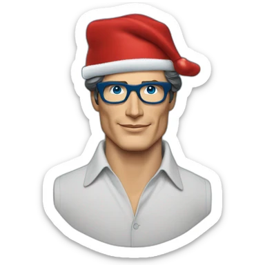 Christopher reeve lunette chemise bleu et bonnet de Noël sticker