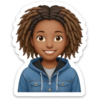 make a black girl with short locs wearing a denim hoodie with black sleeves sticker